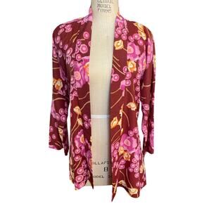 Vintage 70s Bouncing Bertha's Banana Blanket Red Flower Short Kimono Size Medium